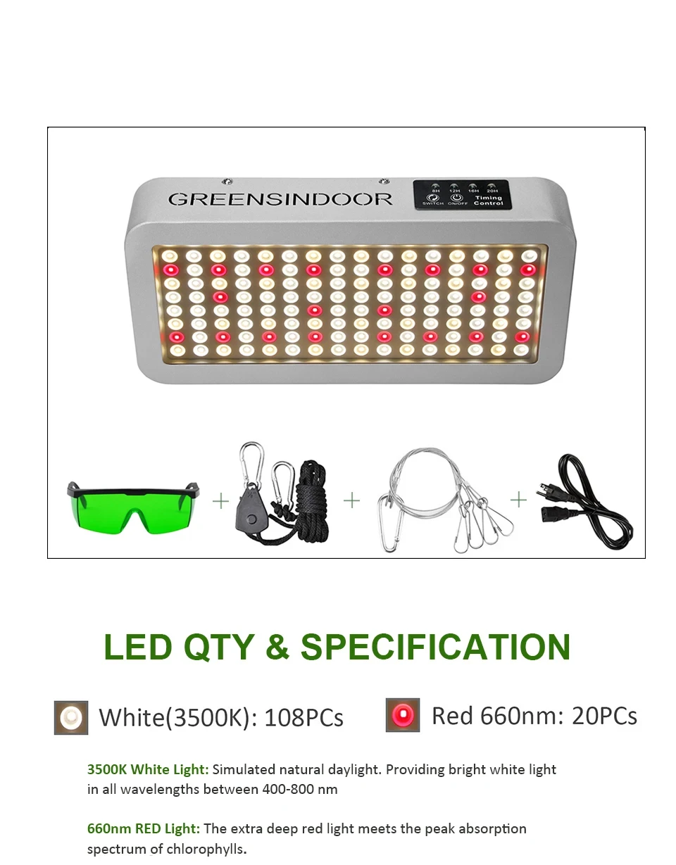 SEAMETAL 3000W LED Grow Light Full Spectrum Indoor Plants Growing Light Tent 8h/12h/16h/20h Timer Auto On/Off Phyto Growth Lamp
