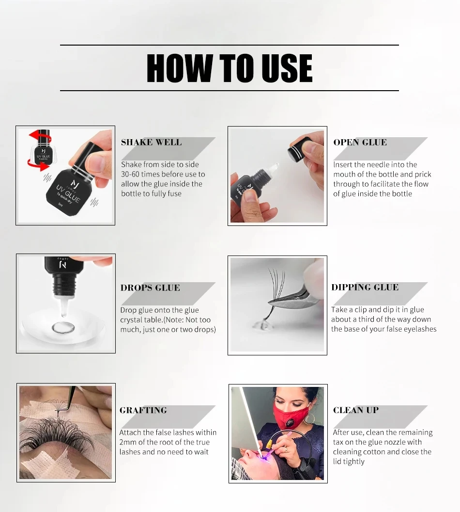 UV Eyelash Glue Makeup Tools Water Proof Quick Dry in 1 Second Eyelash Extension Supplies Colorless Tasteless Eyelash Glue