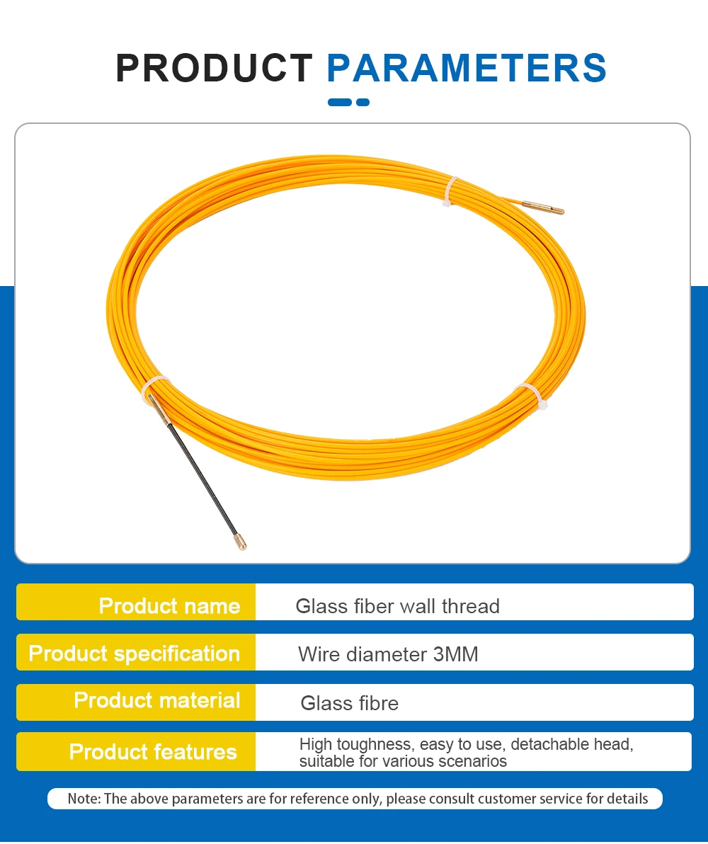 3mm 5-50M Fiberglass Fish Tape Cable Puller Electrician Wire Threading Aid Tool Conduit Through Wall Electrical Cable Guide