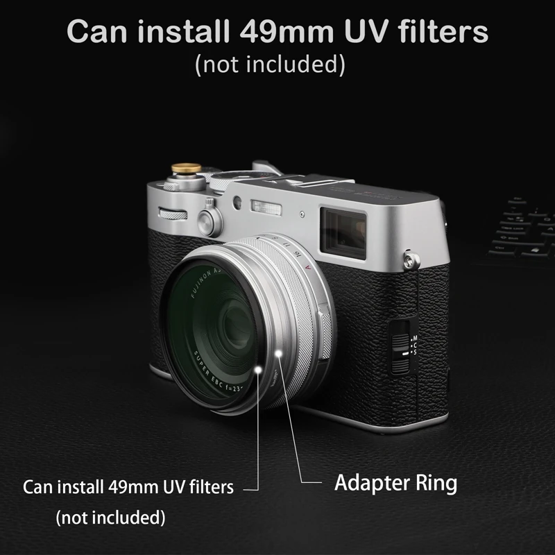 Haoge Lens Filter Adapter Ring for Fujifilm X100VI X100V 49mm UV CPL ND AR-X100 Silver