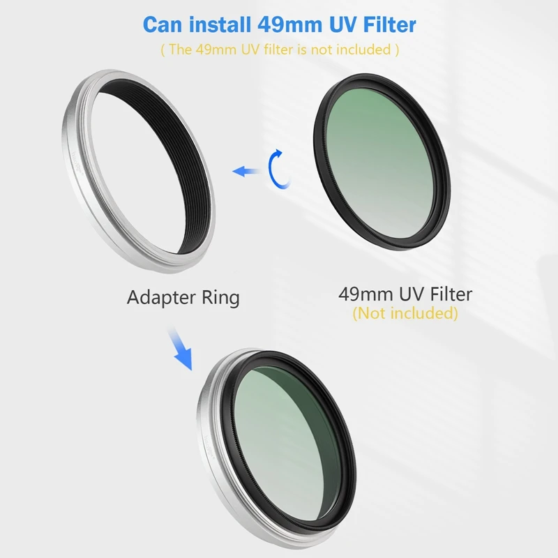Haoge Lens Filter Adapter Ring for Fujifilm X100VI X100V 49mm UV CPL ND AR-X100 Silver
