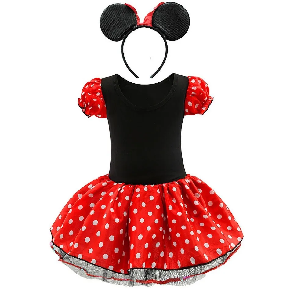 Little Girl Dresses Kids Summer Red Dot Mouse Costume Baby Birthday Party Clothes Children Princess Christmas Disguise Headwear