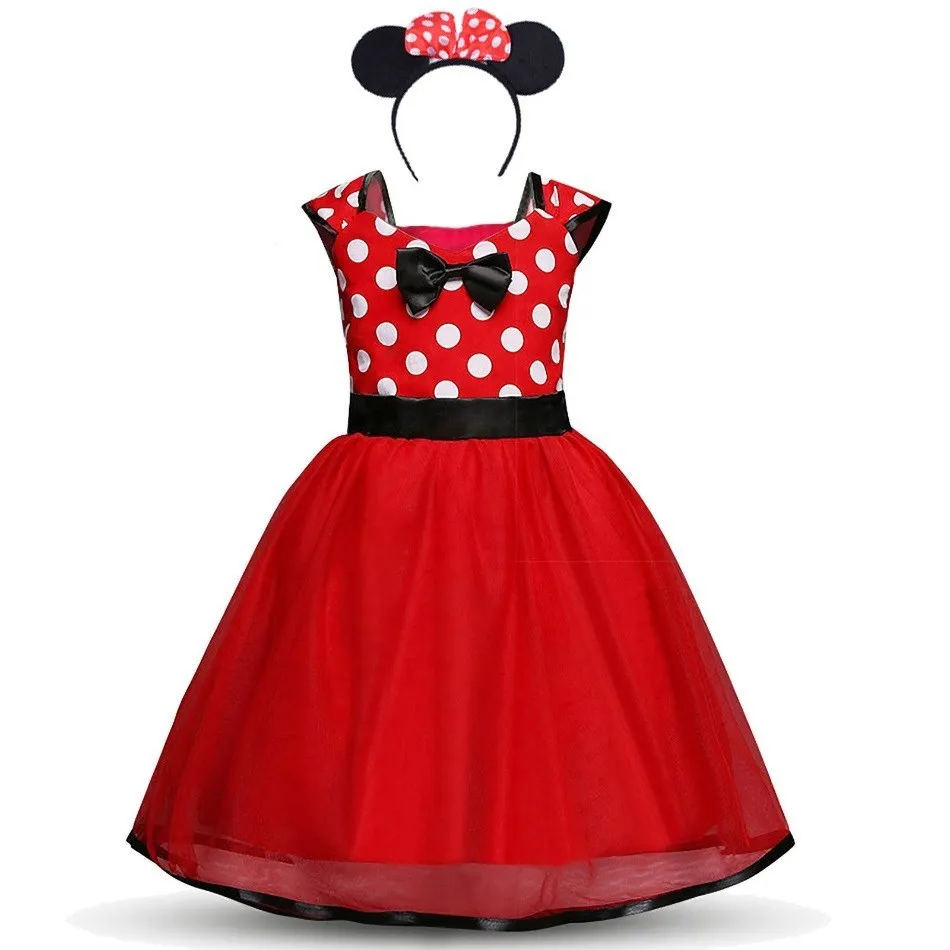Little Girl Dresses Kids Summer Red Dot Mouse Costume Baby Birthday Party Clothes Children Princess Christmas Disguise Headwear