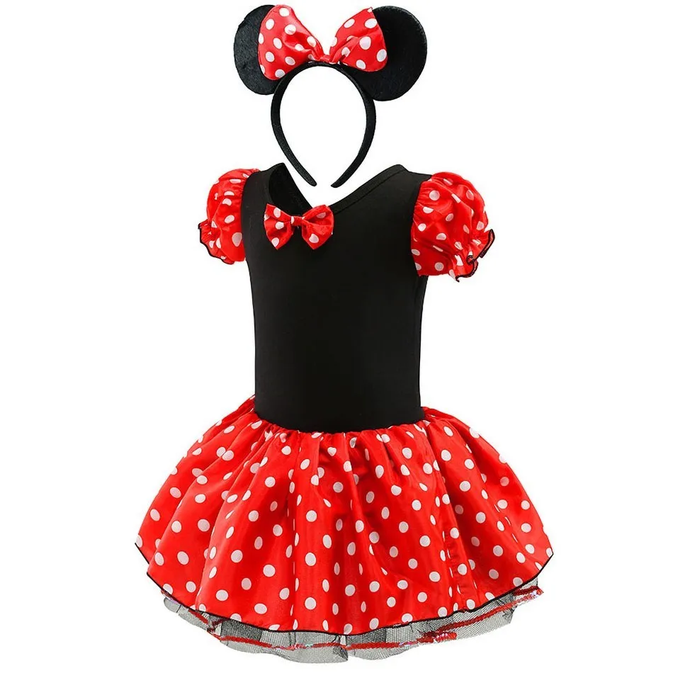 Little Girl Dresses Kids Summer Red Dot Mouse Costume Baby Birthday Party Clothes Children Princess Christmas Disguise Headwear
