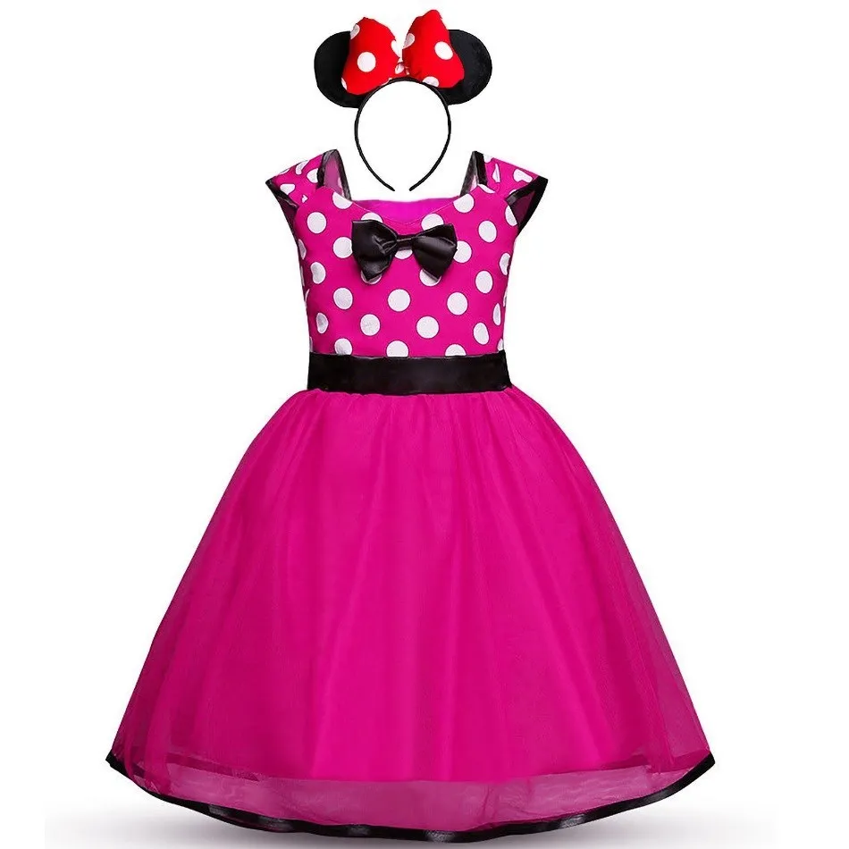 Little Girl Dresses Kids Summer Red Dot Mouse Costume Baby Birthday Party Clothes Children Princess Christmas Disguise Headwear