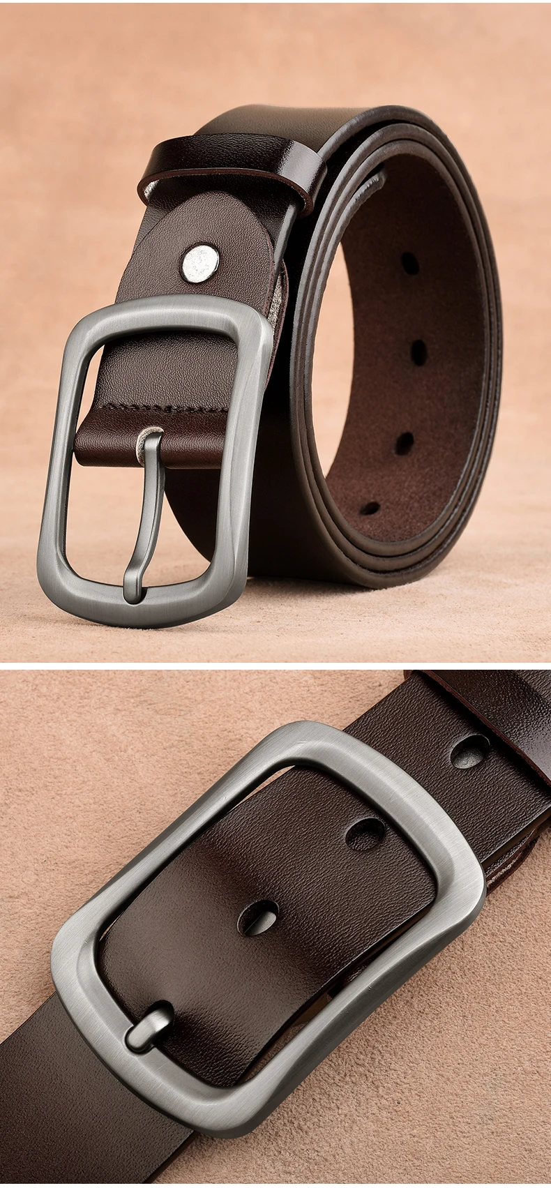 CEXIKA Real Cow Genuine Leather Belt Men Plus Size 120 130 140 150 160 170cm Cowboy Cowskin Pin Buckle Waist Belts for Jeans