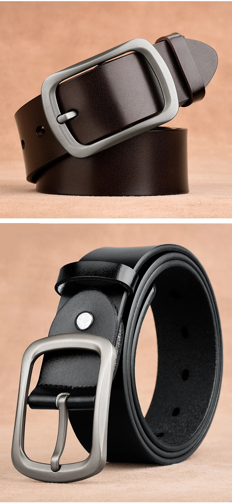 CEXIKA Real Cow Genuine Leather Belt Men Plus Size 120 130 140 150 160 170cm Cowboy Cowskin Pin Buckle Waist Belts for Jeans