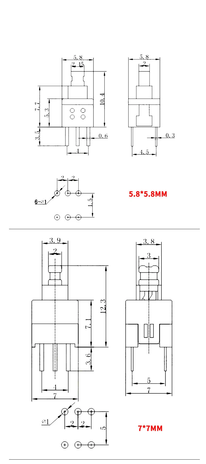 10/50/100PCS/LOT 5.8x5.8 7x7 8x8 8.5x8.5mm Self Locking / UNlock Push Tactile Power Micro Switch 6 Pin Button Switches