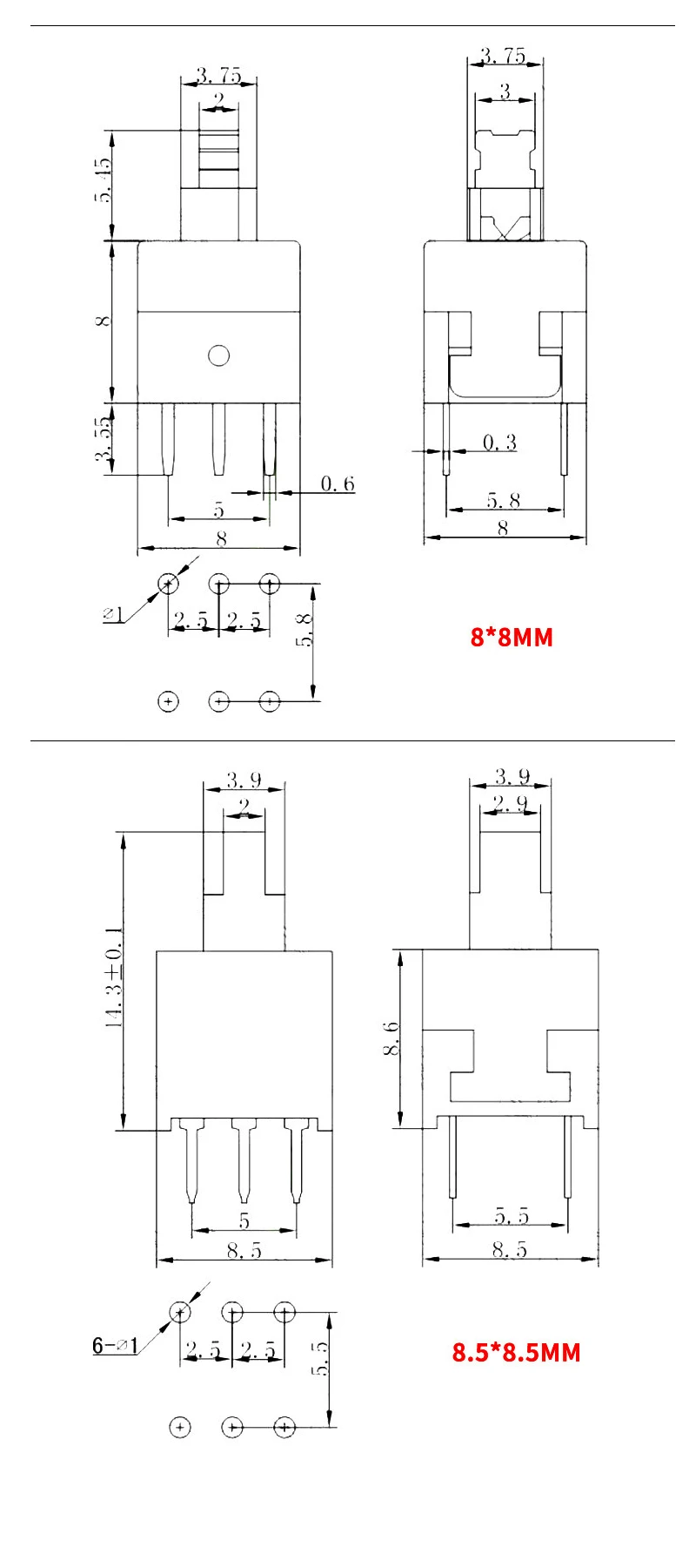10/50/100PCS/LOT 5.8x5.8 7x7 8x8 8.5x8.5mm Self Locking / UNlock Push Tactile Power Micro Switch 6 Pin Button Switches