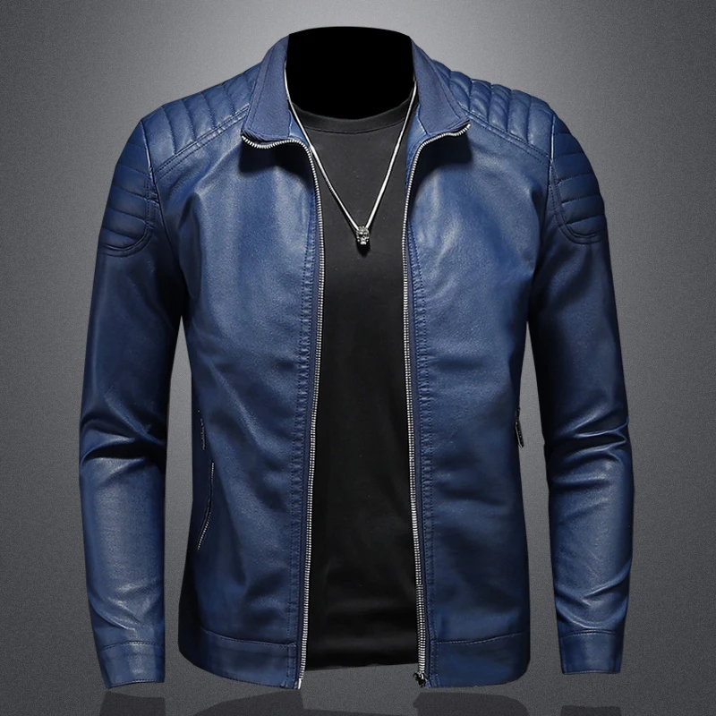 Men's Leather Clothing Fashion Slim Fit Zipper Leather Jacket Solid Casual Jacket Moto Biker Leather Coat Men Motorcycle Jacket