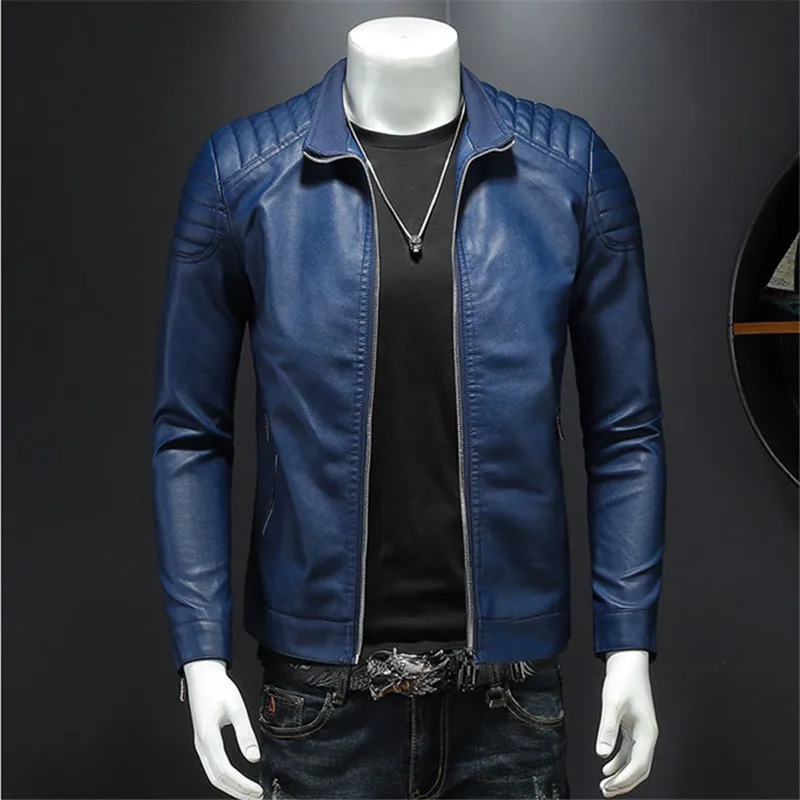 Men's Leather Clothing Fashion Slim Fit Zipper Leather Jacket Solid Casual Jacket Moto Biker Leather Coat Men Motorcycle Jacket
