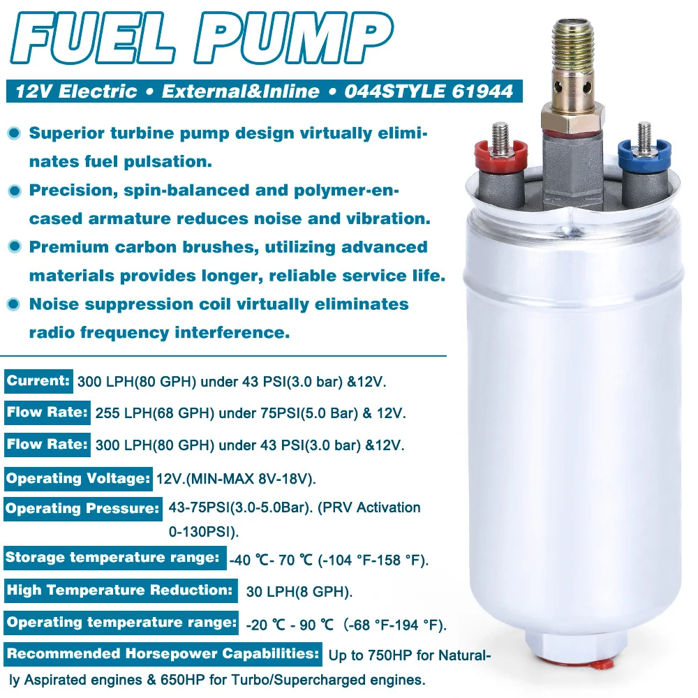 PQY - TOP QUALITY External Fuel Pump 044 OEM:0580 254 044 Poulor 300lph Come With PQY Pack PQY-FPB044