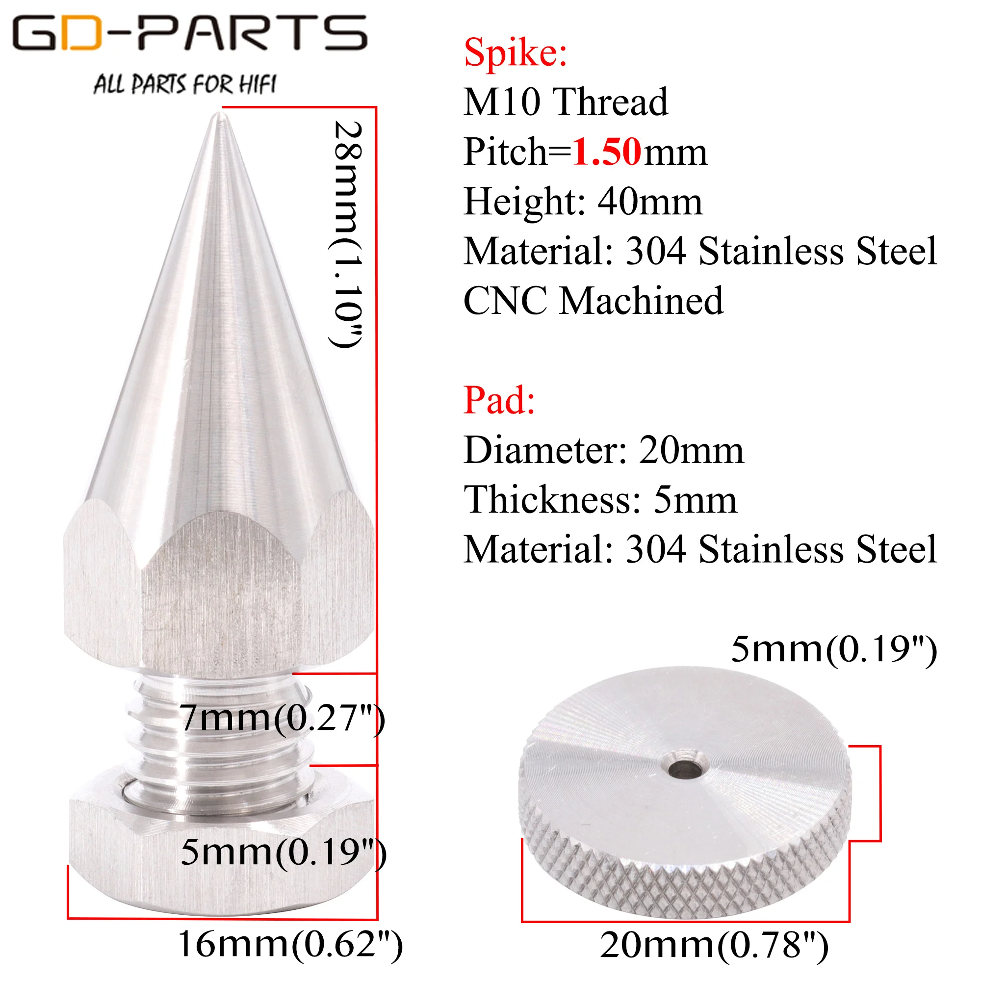 Stainless Steel Speaker Spike Cone Foot Hifi Audio AMP Studio Monitor Turntable Cabinet Chassis Isolation Stand Damper M6 M8 M10