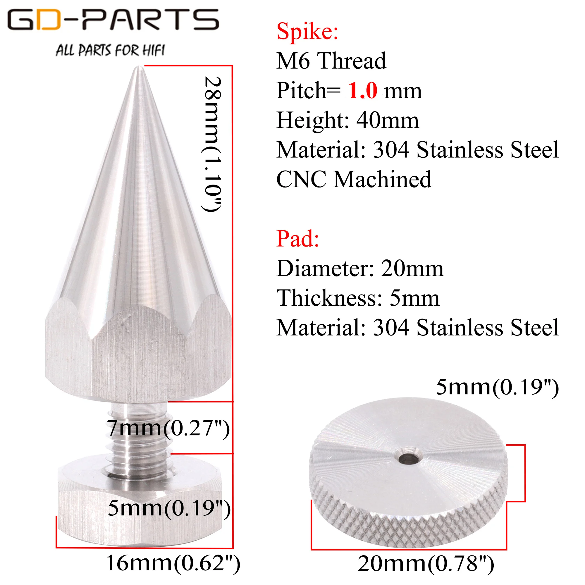 Stainless Steel Speaker Spike Cone Foot Hifi Audio AMP Studio Monitor Turntable Cabinet Chassis Isolation Stand Damper M6 M8 M10