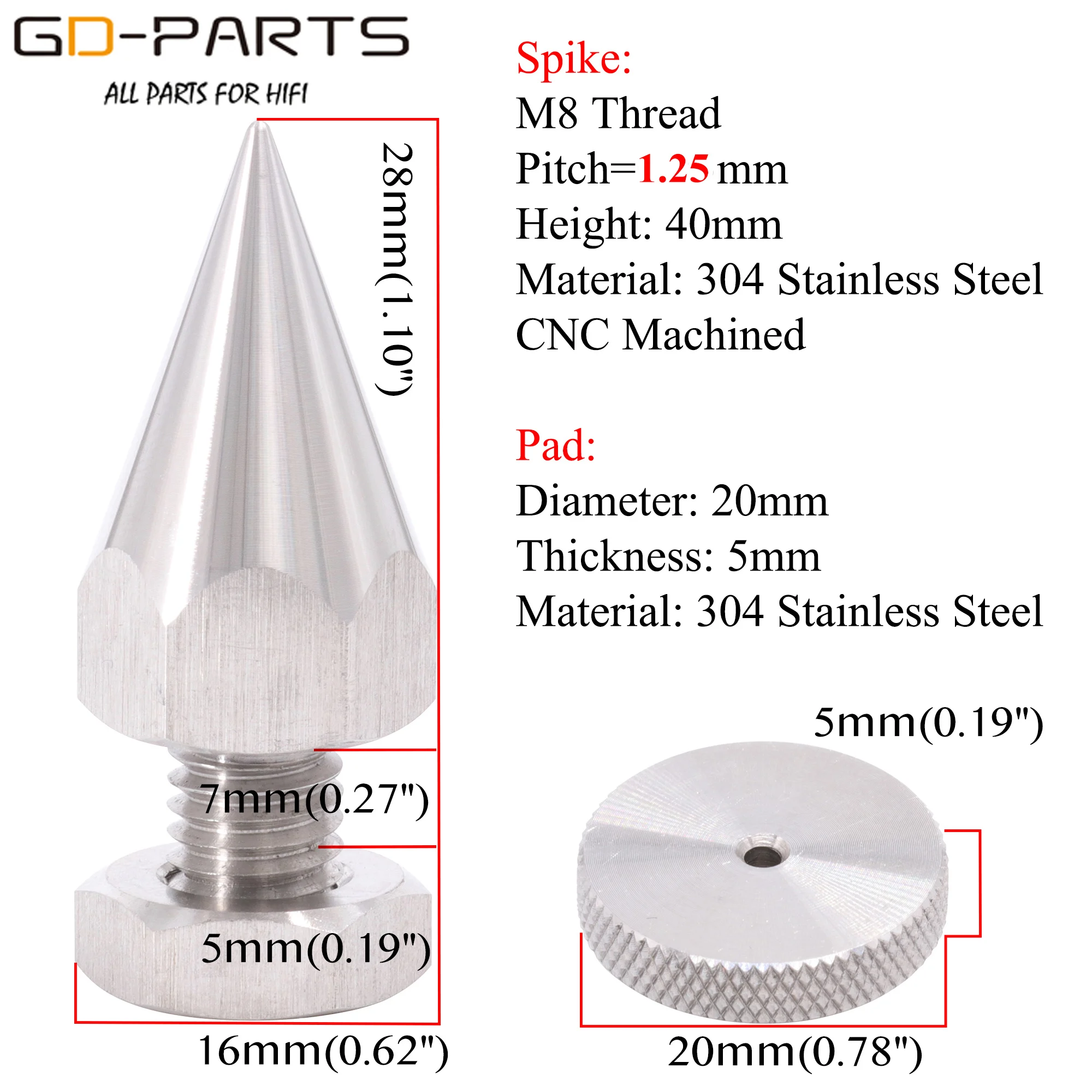 Stainless Steel Speaker Spike Cone Foot Hifi Audio AMP Studio Monitor Turntable Cabinet Chassis Isolation Stand Damper M6 M8 M10