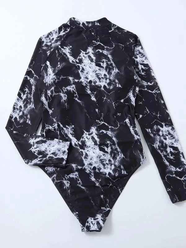 Summer Print Zipper One Piece Swimsuit Closed Long Sleeve Swimwear Sports Surfing Women's Swimming Bathing Suit Beach Bather