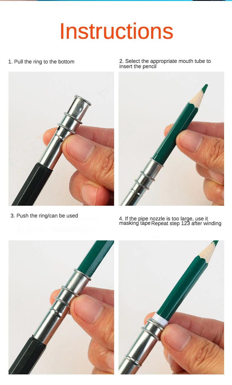 1 Pcs Adjustable Dual Head / Single Head Pencil Extender Holder Sketch School Painting Art Write Tool for Writing Metal Color Ro