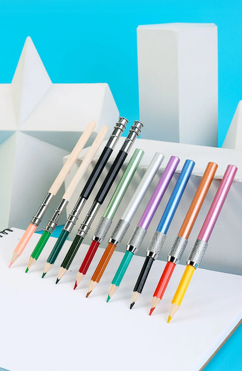 1 Pcs Adjustable Dual Head / Single Head Pencil Extender Holder Sketch School Painting Art Write Tool for Writing Metal Color Ro