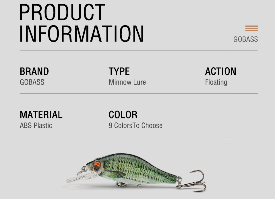 GOBASS 50/70/90mm Crankbait Fishing Lure Black Minnow Spinning Lures For Fishing Floating Wobbler For Pike Japan Artificial Bait