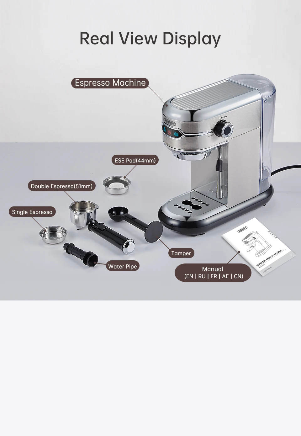 HiBREW Coffee Maker Cafetera 20 Bar Inox Semi Automatic Super Slim ESE POD& Powder Espresso Cappuccino Machine Hot Water H11