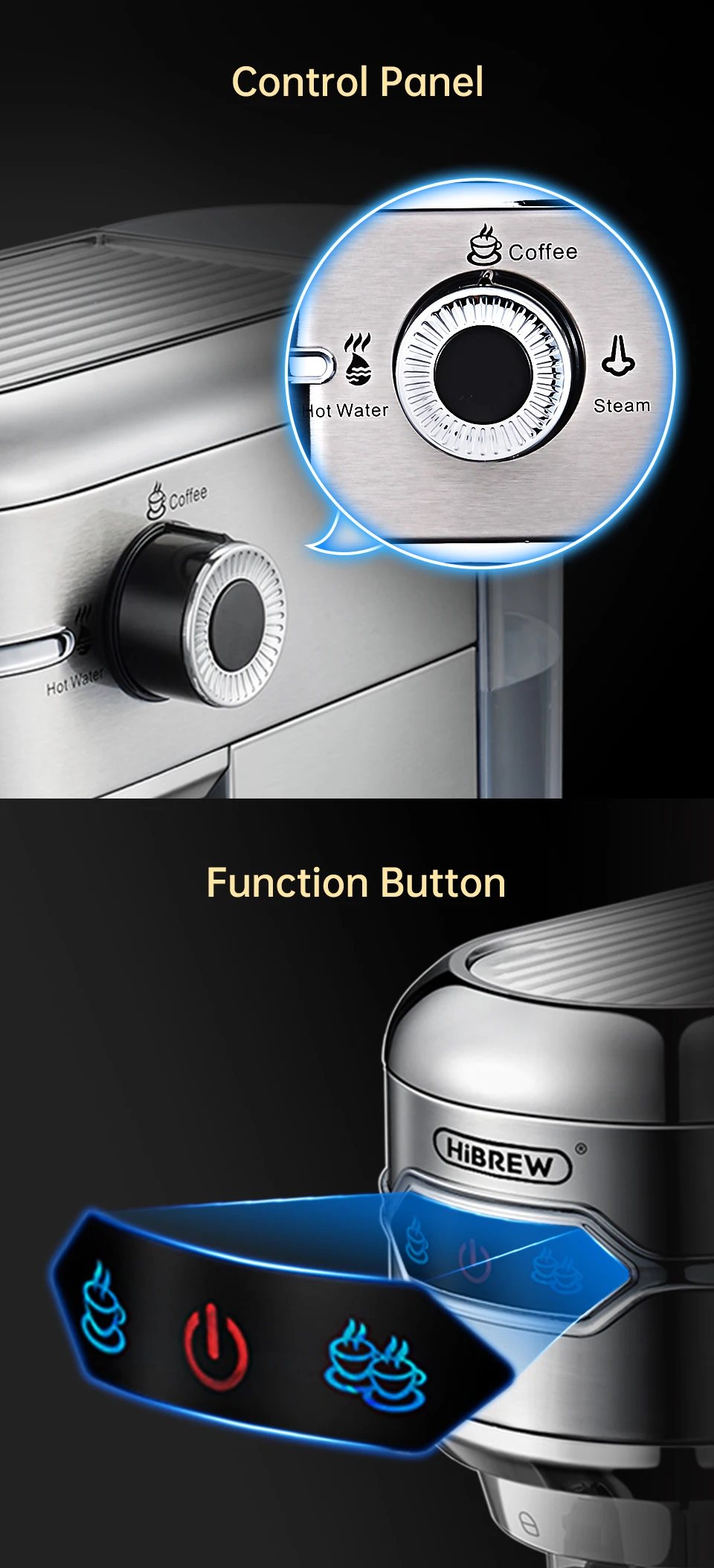 HiBREW Coffee Maker Cafetera 20 Bar Inox Semi Automatic Super Slim ESE POD& Powder Espresso Cappuccino Machine Hot Water H11