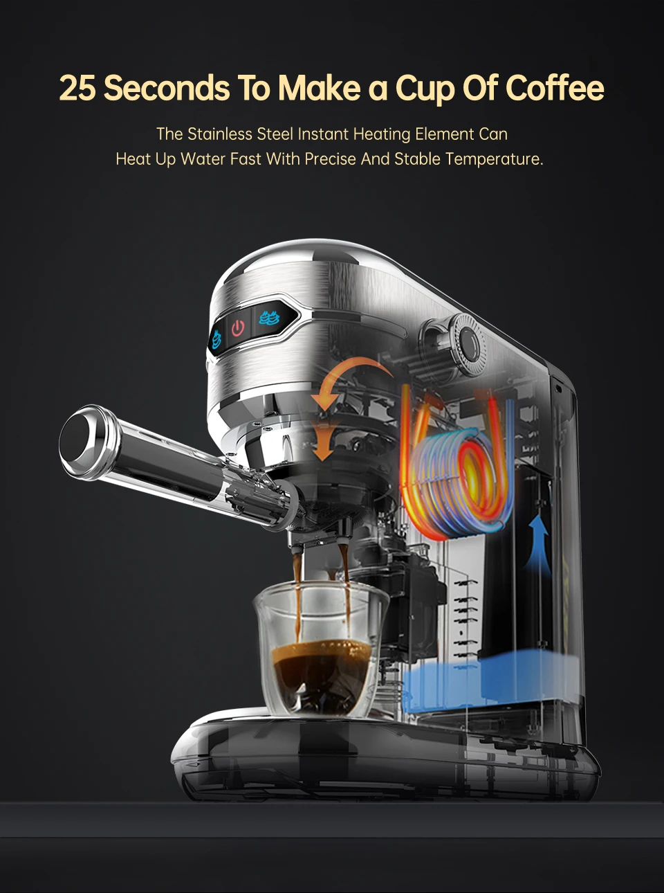HiBREW Coffee Maker Cafetera 20 Bar Inox Semi Automatic Super Slim ESE POD& Powder Espresso Cappuccino Machine Hot Water H11