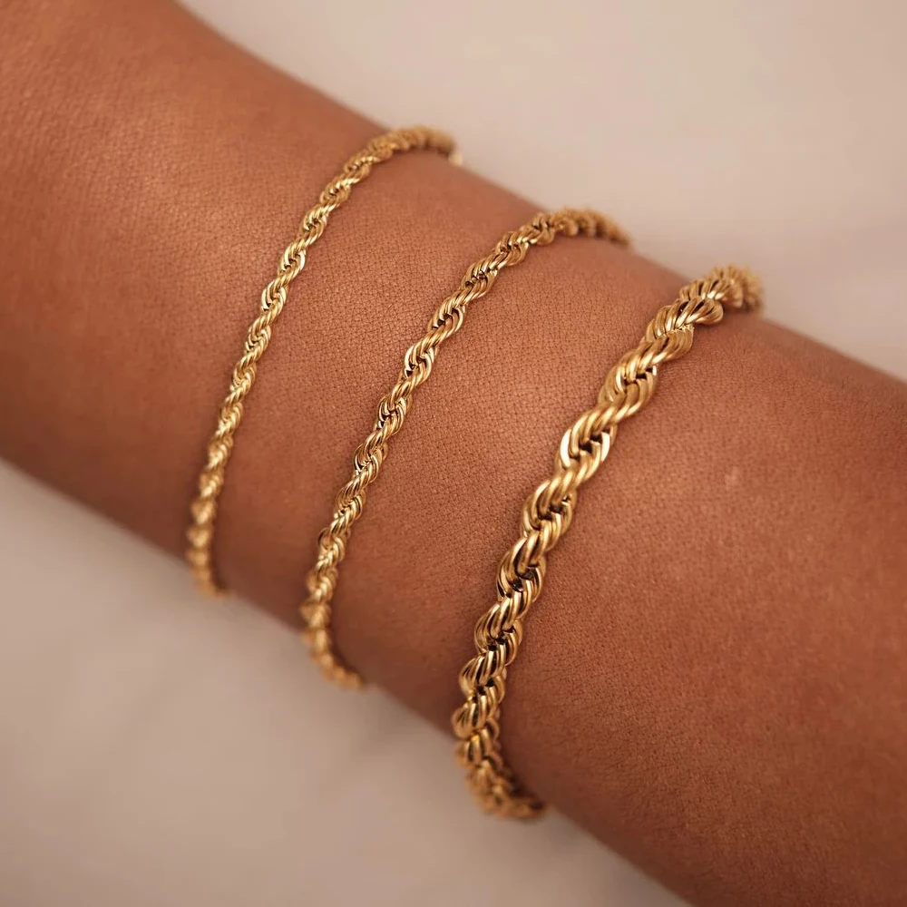 EMANCO Twisted Rope Chain Bracelet for Woman Hip Hop Punk 4MM Gold Color Stainless Steel Gold Color Necklace Fashion Jewelry