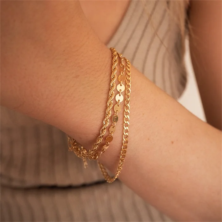EMANCO Twisted Rope Chain Bracelet for Woman Hip Hop Punk 4MM Gold Color Stainless Steel Gold Color Necklace Fashion Jewelry
