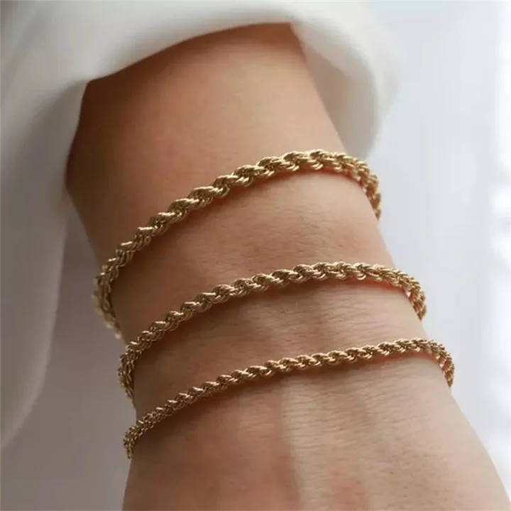 EMANCO Twisted Rope Chain Bracelet for Woman Hip Hop Punk 4MM Gold Color Stainless Steel Gold Color Necklace Fashion Jewelry