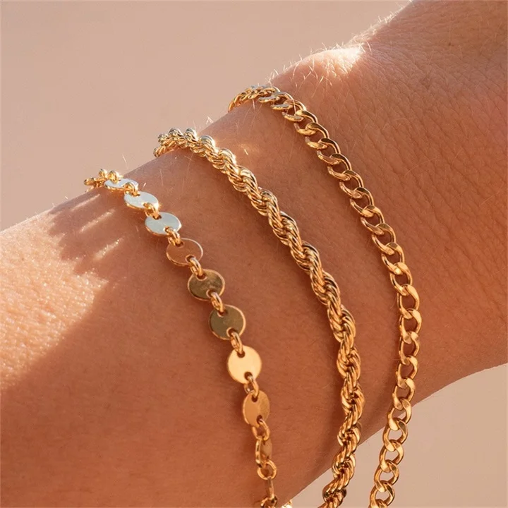 EMANCO Twisted Rope Chain Bracelet for Woman Hip Hop Punk 4MM Gold Color Stainless Steel Gold Color Necklace Fashion Jewelry