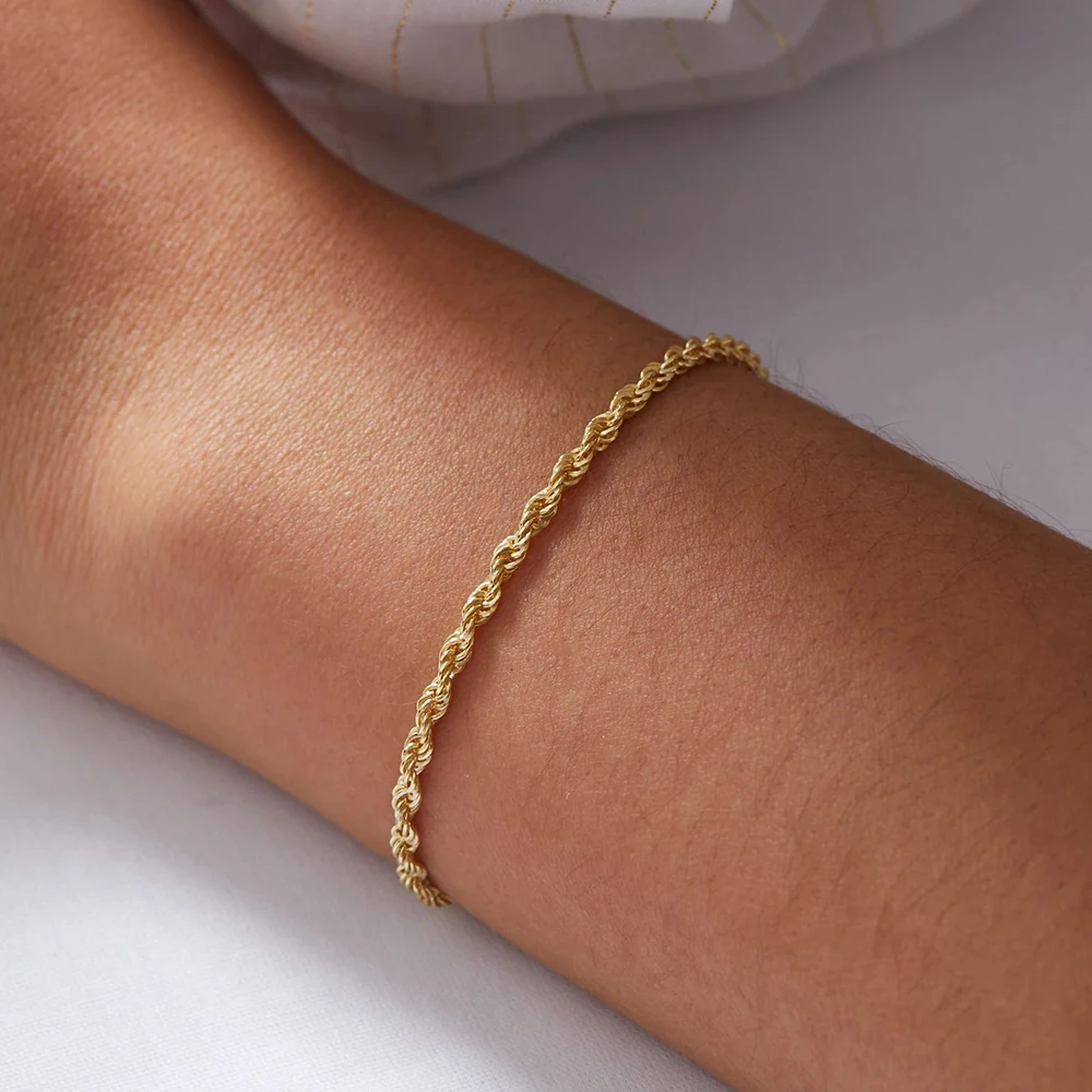 EMANCO Twisted Rope Chain Bracelet for Woman Hip Hop Punk 4MM Gold Color Stainless Steel Gold Color Necklace Fashion Jewelry