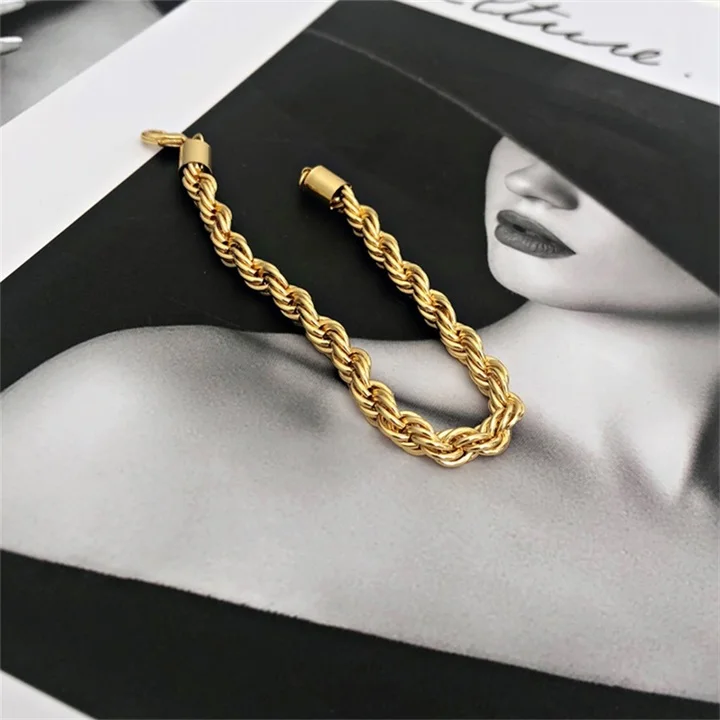 EMANCO Twisted Rope Chain Bracelet for Woman Hip Hop Punk 4MM Gold Color Stainless Steel Gold Color Necklace Fashion Jewelry