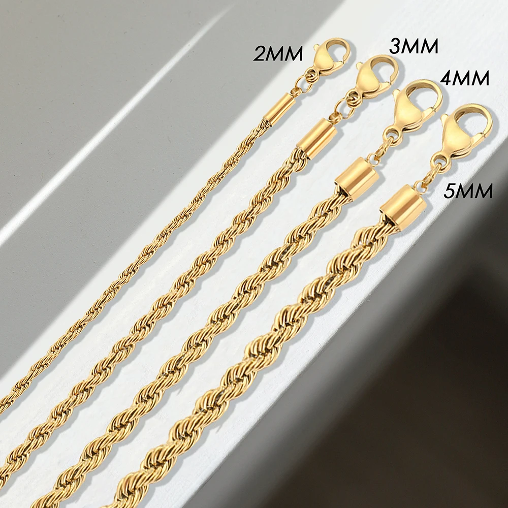 EMANCO Twisted Rope Chain Bracelet for Woman Hip Hop Punk 4MM Gold Color Stainless Steel Gold Color Necklace Fashion Jewelry