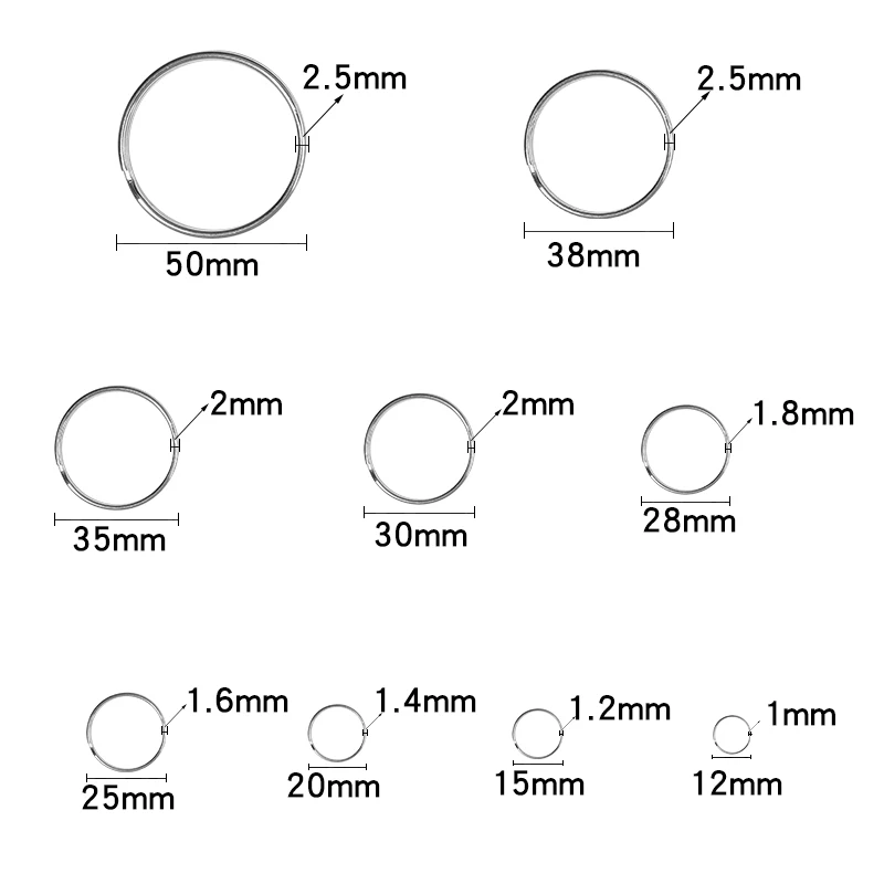 5-30pcs 12-50mm Stainless Steel Keyring Round Key Ring Key Chain Split Keychain Key Holder For Key Double Split Rings Connectors