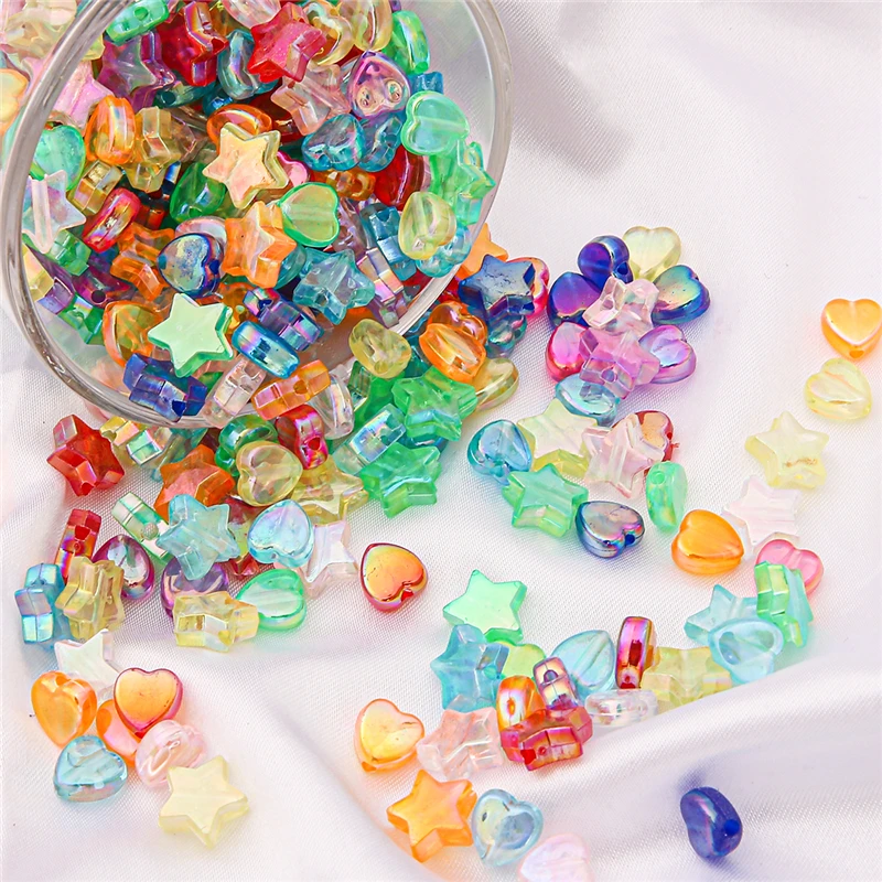 100pcs Transparent AB Color Five-pointed Star Heart Acrylic Beads Loose Spacer Beads for Jewelry Making DIY Bracelet Accessories