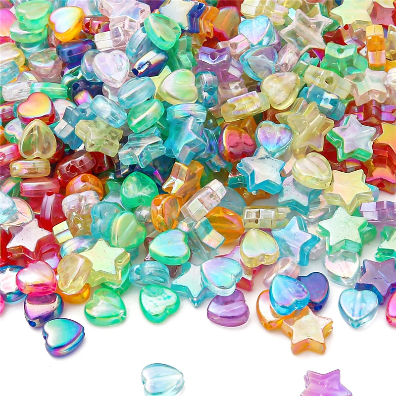 100pcs Transparent AB Color Five-pointed Star Heart Acrylic Beads Loose Spacer Beads for Jewelry Making DIY Bracelet Accessories