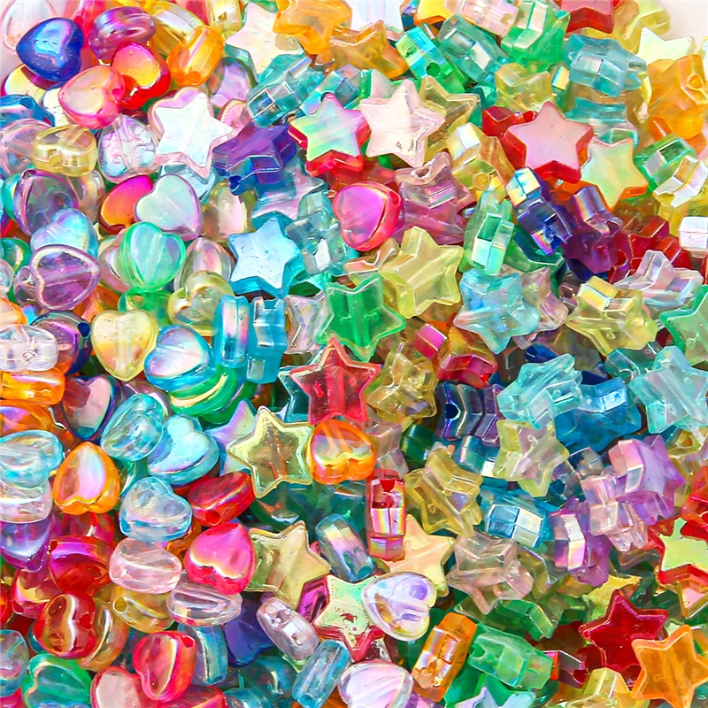 100pcs Transparent AB Color Five-pointed Star Heart Acrylic Beads Loose Spacer Beads for Jewelry Making DIY Bracelet Accessories