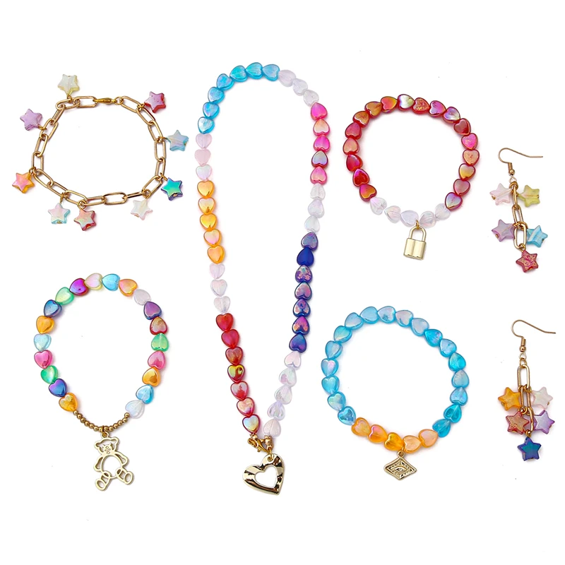 100pcs Transparent AB Color Five-pointed Star Heart Acrylic Beads Loose Spacer Beads for Jewelry Making DIY Bracelet Accessories