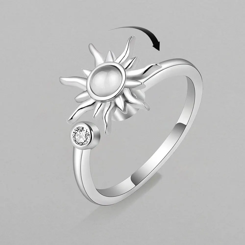 Anti Stress Anxiety Fidget Rings for Women Stainless Steel Sunflower Sun Star Spinner Ring Christmas Jewelry Gifts Dropshipping