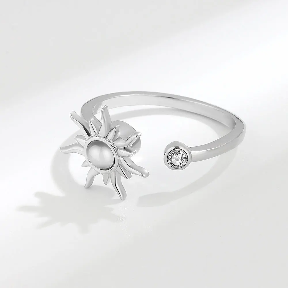 Anti Stress Anxiety Fidget Rings for Women Stainless Steel Sunflower Sun Star Spinner Ring Christmas Jewelry Gifts Dropshipping