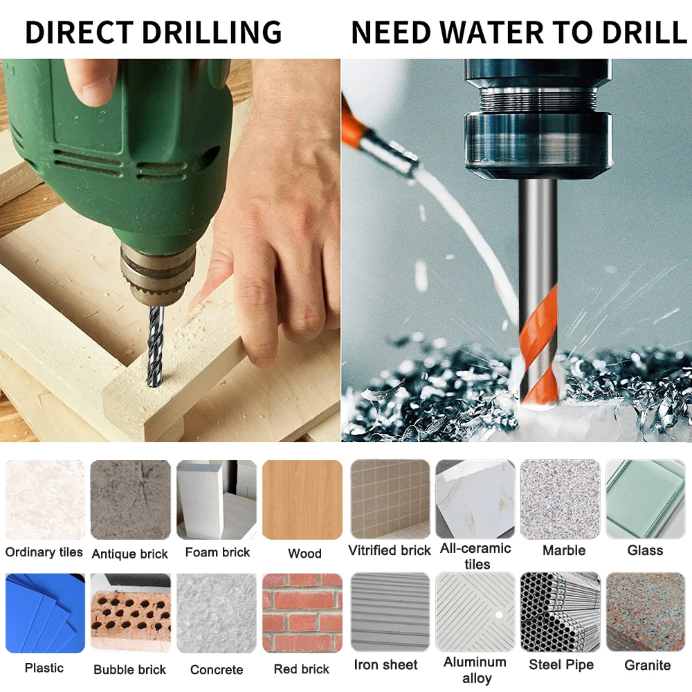 3-12mm Multifunctional Glass Drill Bit Triangle Diamond Drill Set Ceramic Tile Concrete Brick Wood Punching Hole Saw Metal Drill