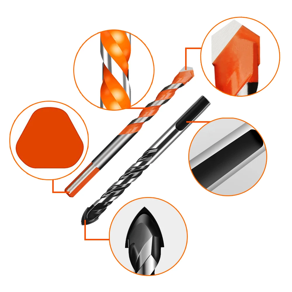 3-12mm Multifunctional Glass Drill Bit Triangle Diamond Drill Set Ceramic Tile Concrete Brick Wood Punching Hole Saw Metal Drill