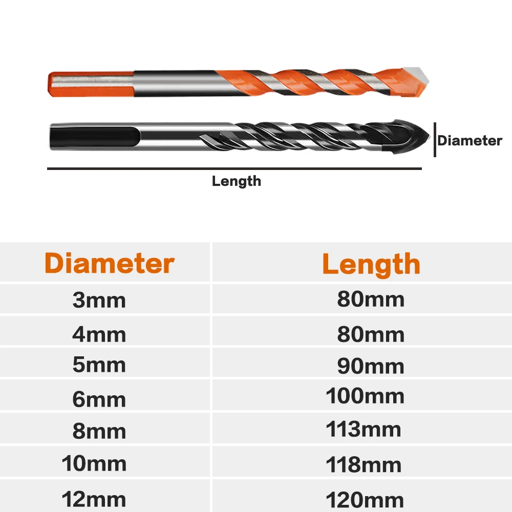 3-12mm Multifunctional Glass Drill Bit Triangle Diamond Drill Set Ceramic Tile Concrete Brick Wood Punching Hole Saw Metal Drill