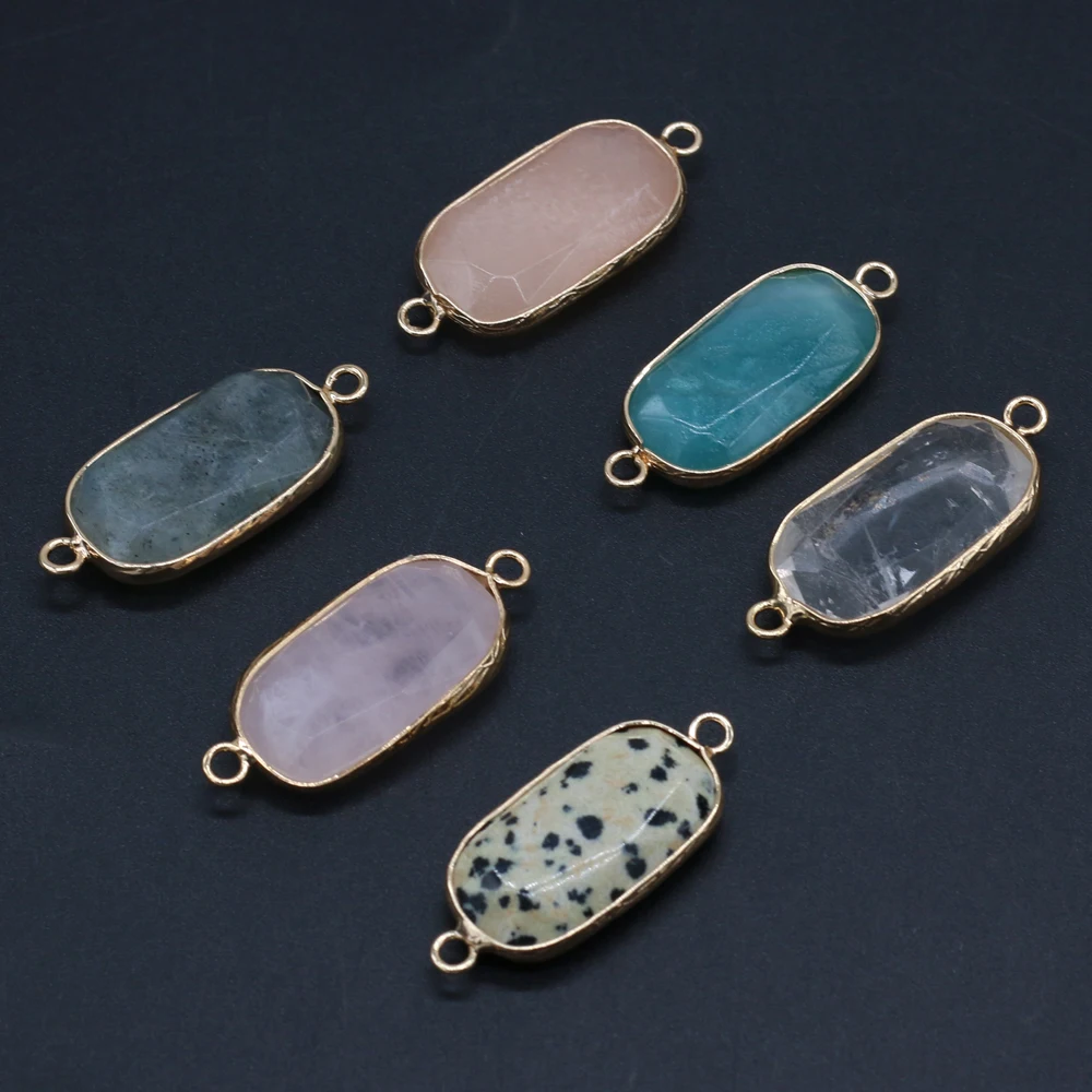 Natural Stone Charms Connector Double Hole Rose Quartzs Amazonite Pendant for Jewelry Making DIY Necklace Earring Size 15x35mm