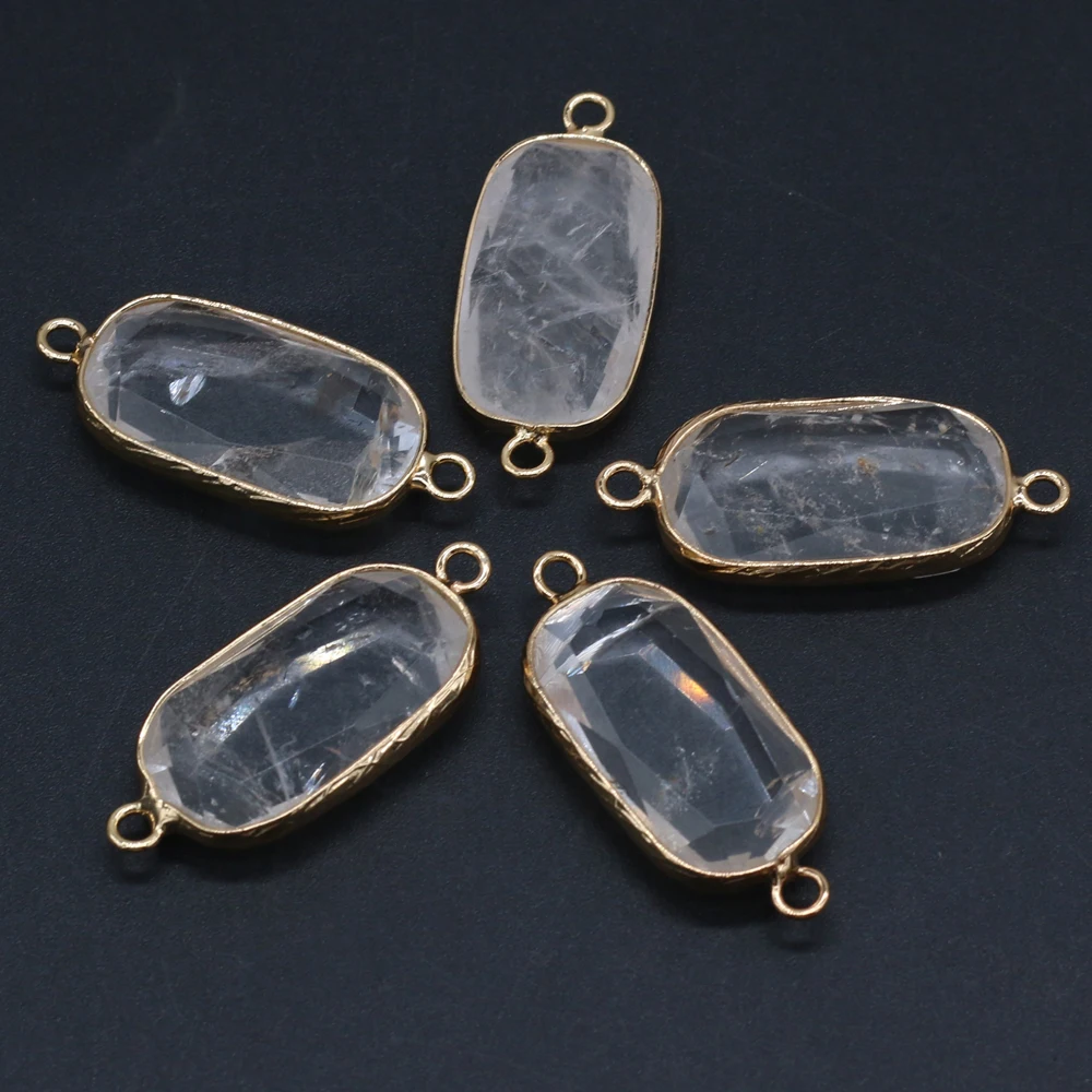 Natural Stone Charms Connector Double Hole Rose Quartzs Amazonite Pendant for Jewelry Making DIY Necklace Earring Size 15x35mm