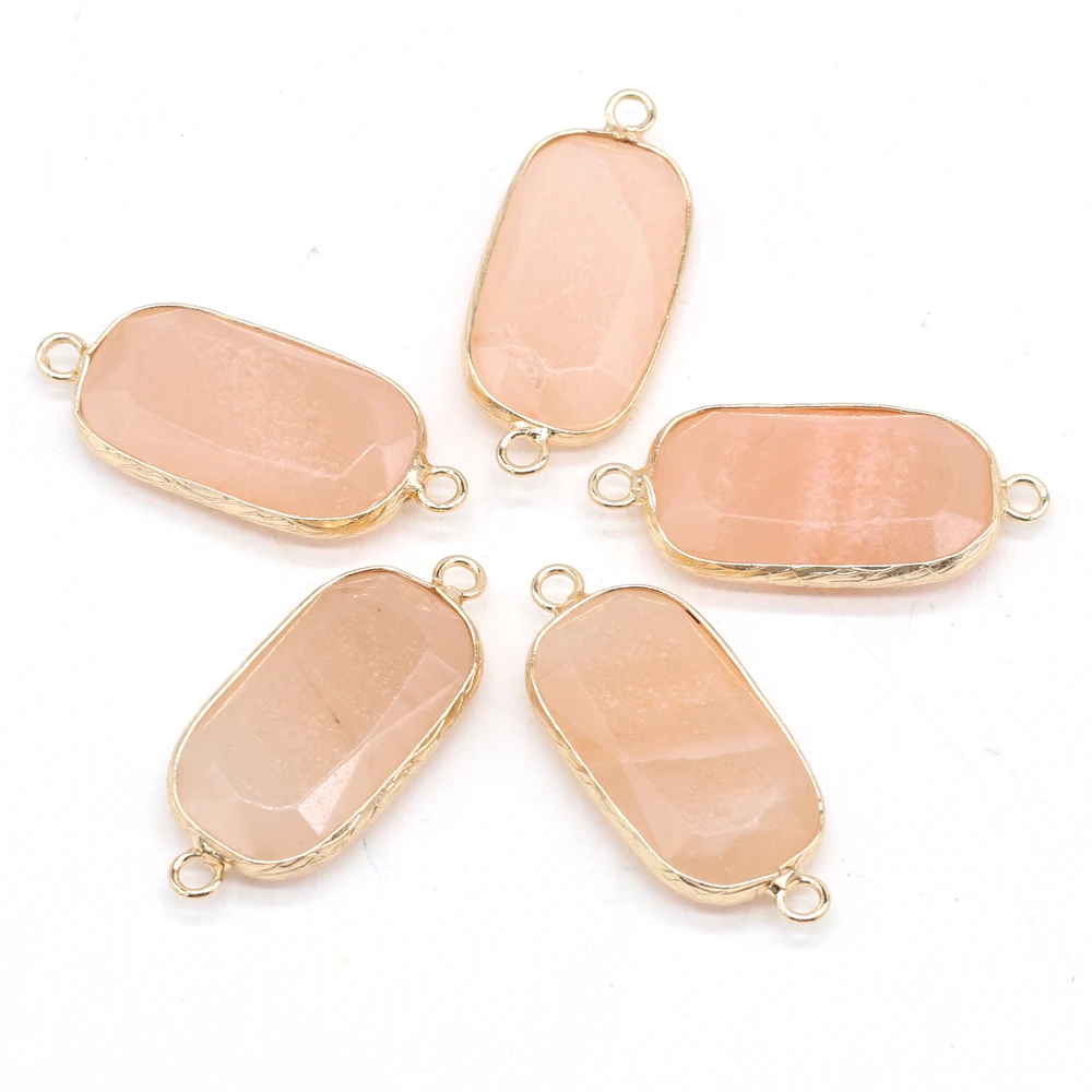 Natural Stone Charms Connector Double Hole Rose Quartzs Amazonite Pendant for Jewelry Making DIY Necklace Earring Size 15x35mm