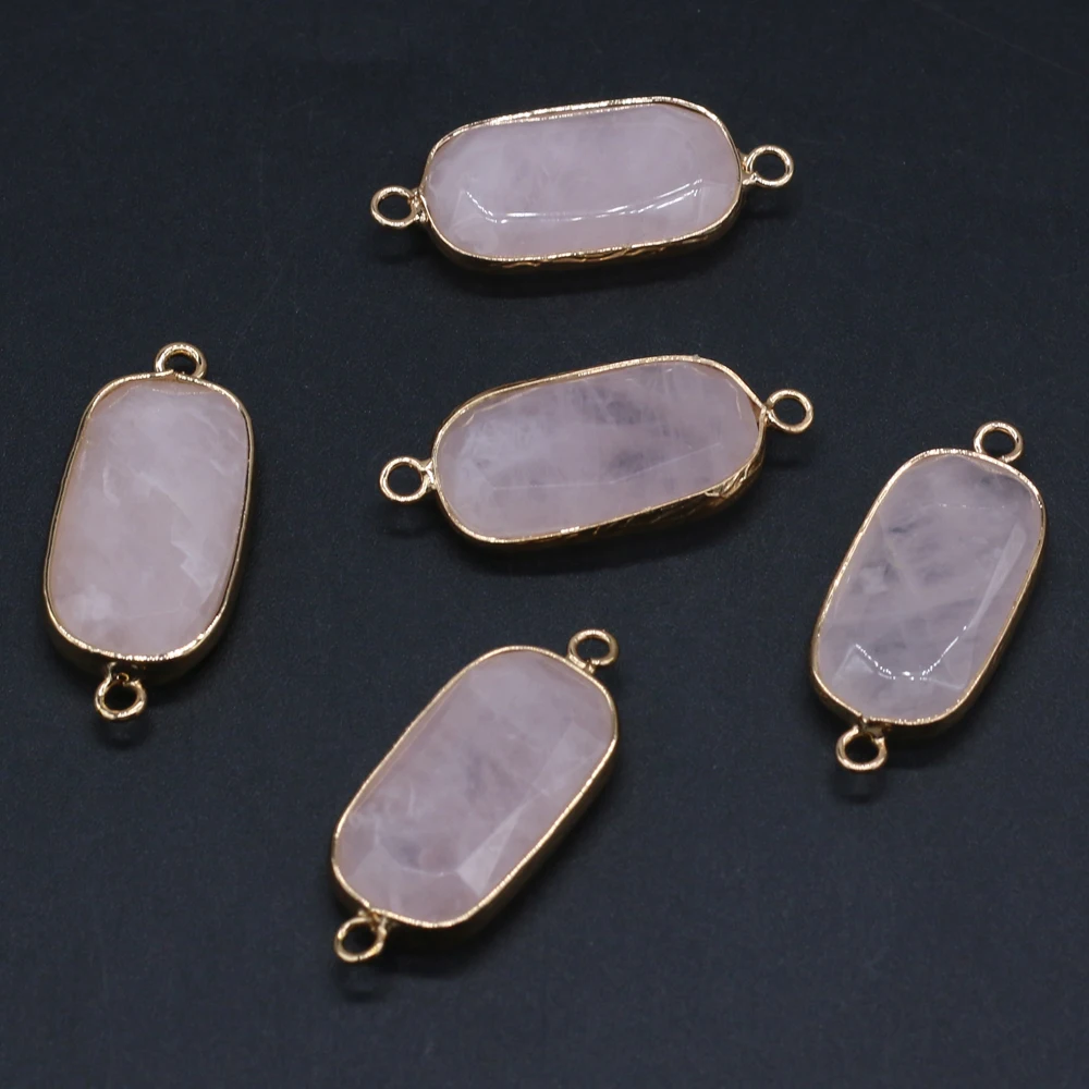 Natural Stone Charms Connector Double Hole Rose Quartzs Amazonite Pendant for Jewelry Making DIY Necklace Earring Size 15x35mm