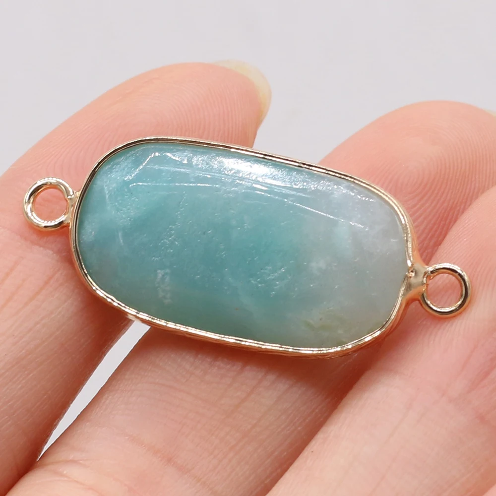 Natural Stone Charms Connector Double Hole Rose Quartzs Amazonite Pendant for Jewelry Making DIY Necklace Earring Size 15x35mm