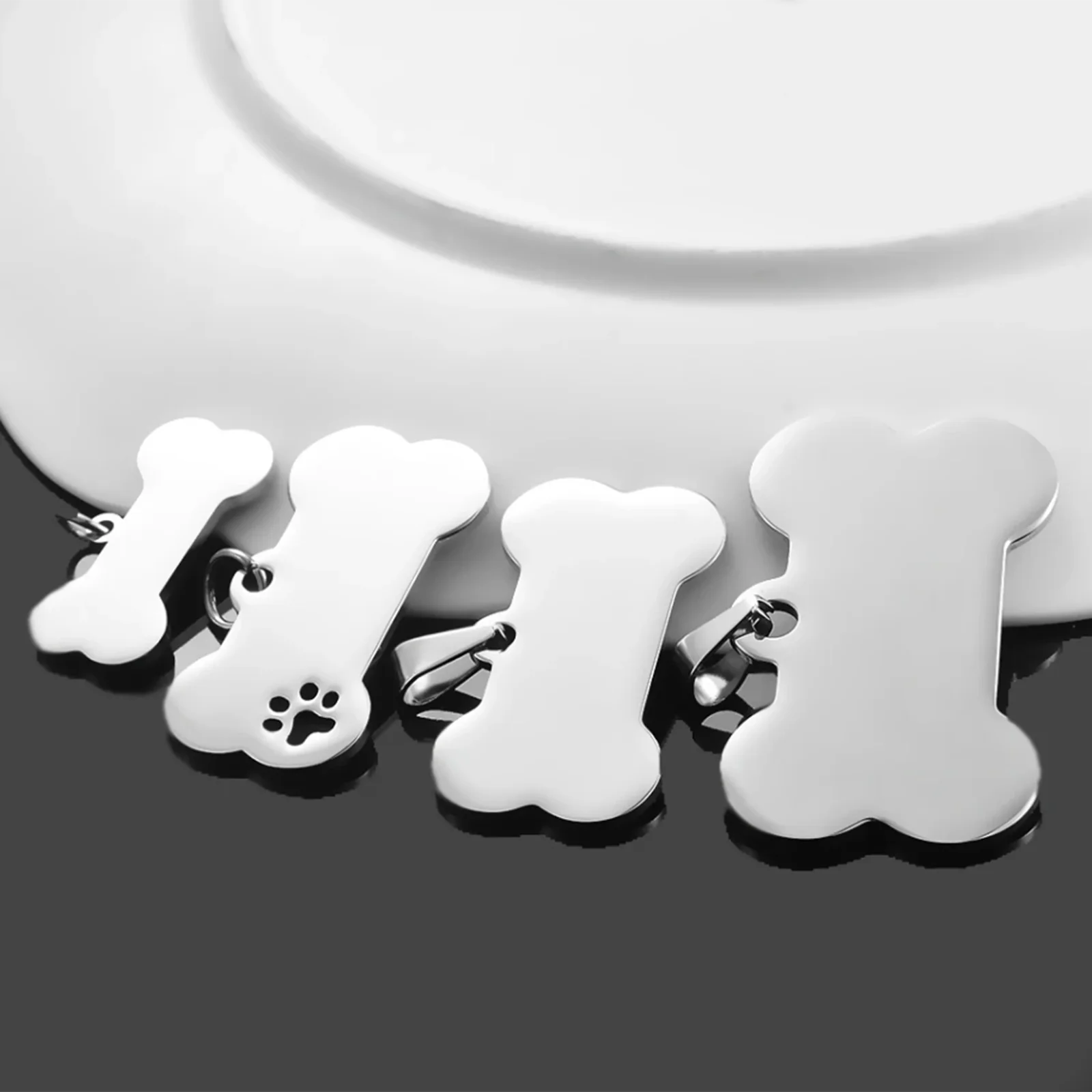 5pcs Cat Dog ID Tag Dog Stainless Steel Collar Bone Shape Pet Charm Pet Name Pendant Bone Necklace Jewelry Wholesale