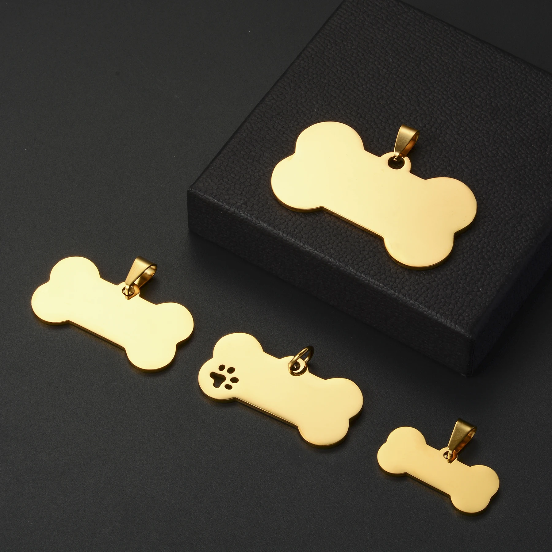 5pcs Cat Dog ID Tag Dog Stainless Steel Collar Bone Shape Pet Charm Pet Name Pendant Bone Necklace Jewelry Wholesale